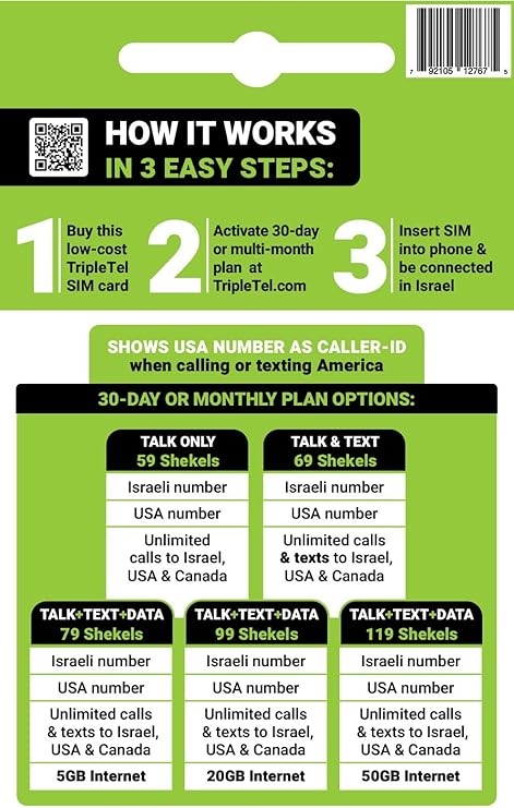 TripleTel SIM Card for Israel
