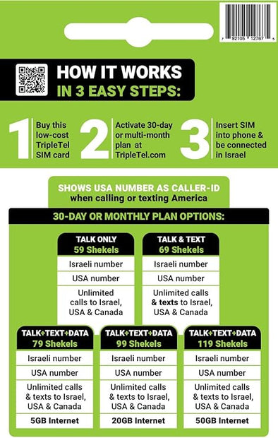 TripleTel SIM Card for Israel