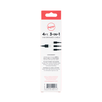 3 in 1 USB Braided Cable 4FT