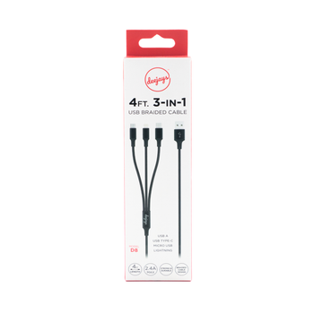 3 in 1 USB Braided Cable 4FT